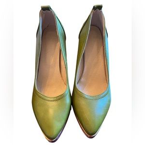 Olive Green Leather Heeled Shoes